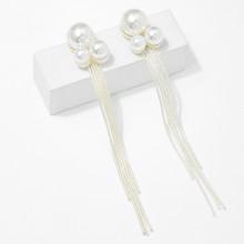 Shein Faux Pearl Metal Tassel Drop Earrings