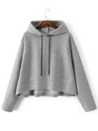 Shein Grey Drawstring Hooded Crop Sweatshirt