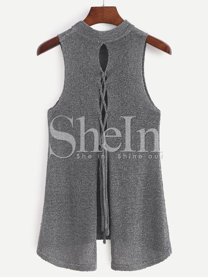 Shein Grey Lace Up Back Split Tank Top