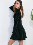 Shein Dark Green Backless Velvet A Line Dress