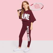 Shein Girls Letter Print One Side Leggings