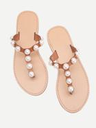 Shein Faux Pearl Design Toe Post Slide Sandals