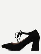 Shein Black Faux Suede Mary Jane Lace Up Shoes