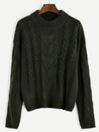 Shein Army Green Drop Shoulder Cable Knit Sweater