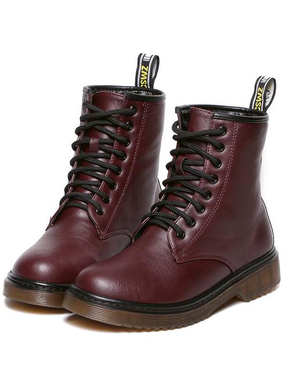 Shein Wine Red Chunky Heel Round Toe Pu Boots
