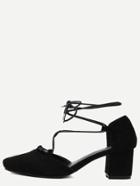 Shein Black Square Toe Lace-up Chunky Pumps