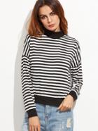 Shein Contrast Trim Striped Drop Shoulder Sweatshirt