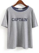 Shein Letters Anchors Print Grey T-shirt