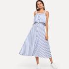 Shein Striped Single Breasted Tiered Dress
