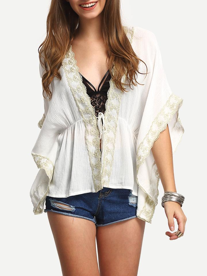 Shein White Lace Insert Beach Shirt