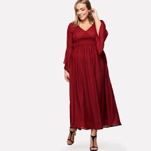Shein Plus Shirred Waist Trumpet Sleeve Dress