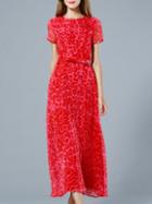 Shein Red Belted Leopard Print Dress