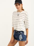 Shein Striped Loose-fit T-shirt - White