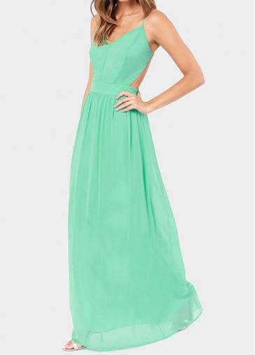 Rosewe Laconic Green Open Back Sleeveless Chiffon Maxi Dress
