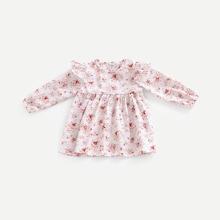 Shein Toddler Girls Calico Print Frill Trim Dress