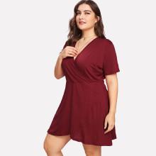Shein Plus Solid Surplice Neckline Dress