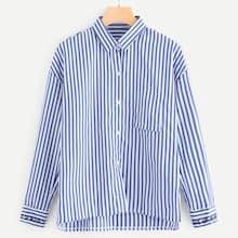 Shein Striped Single Breasted Embroidered Blouse