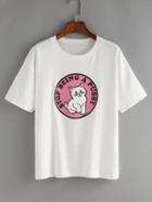 Shein White Cat Print T-shirt