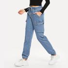 Shein Drawstring Waist Pocket Side Jeans