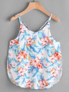 Shein Floral Print Crisscross Back Curved Hem Cami Top