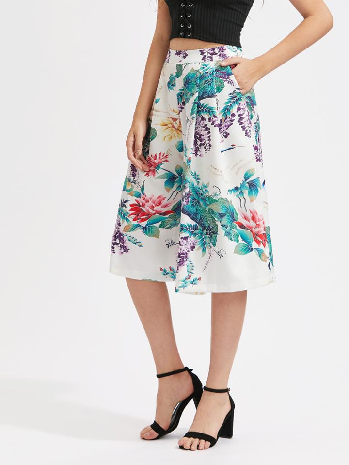 Shein Flower Print Culotte Pants