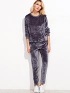 Shein Grey Ribbed Trim Velvet Sweat Suit