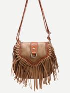 Shein Khaki Laser Cut Fringe Trim Saddle Bag