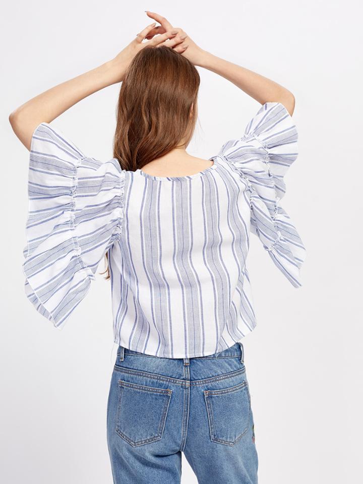 Shein Butterfly Sleeve Striped Crop Blouse