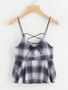 Shein Lace Up Front Plaid Cami Top