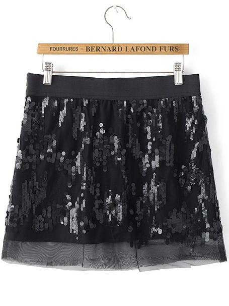 Shein Black Sequined Sheer Mesh Skirt