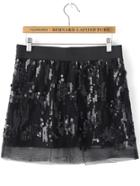 Shein Black Sequined Sheer Mesh Skirt