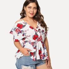 Shein Plus Wrap Smock Floral Top