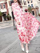 Shein Pink Flowers Applique Peplum Print Dress
