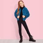 Shein Girls Button Up Fleece Teddy Jacket