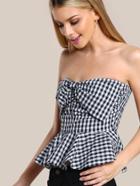 Shein Bow Front Gingham Peplum Bustier Top