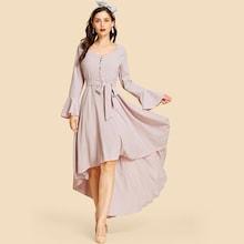 Shein Bell Sleeve Half Placket High Low Dress