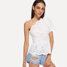 Shein One Shoulder Hollow Cut Insert Peplum Top