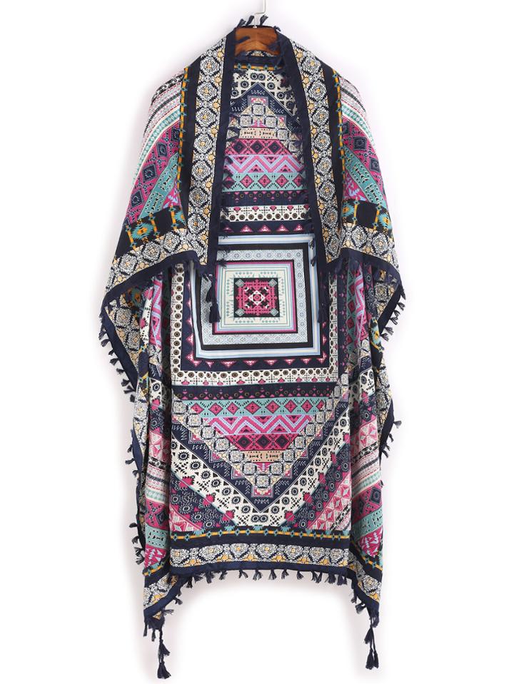Shein Multicolor Geometric Print Tassel Scarf