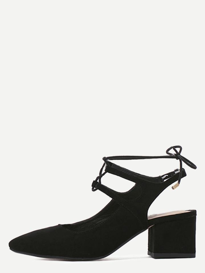 Shein Black Poinkted Out Strap Pumps