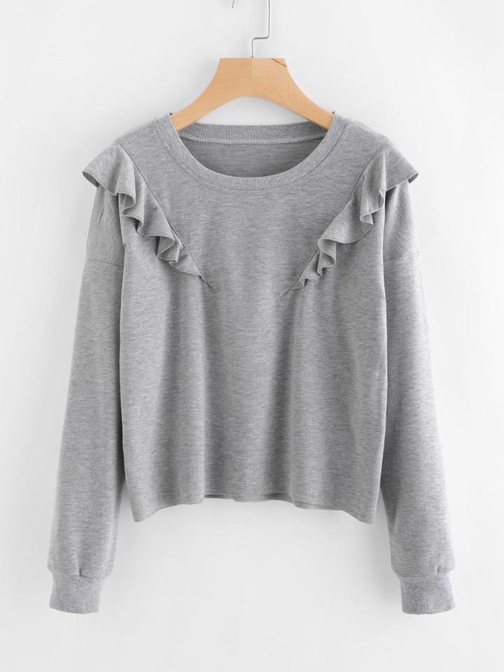 Shein Drop Shoulder Frill Trim Marled Sweatshirt