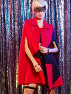 Shein Red Color Block Cape Coat With Button