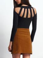 Shein Black Round Neck Long Sleeve Backless T-shirt