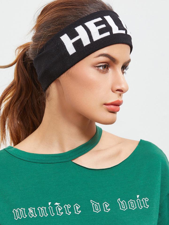 Shein Hello Print Black Elastic Headband