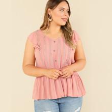 Shein Plus Button Front Ruffle Sleeveless Top