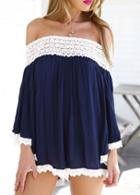 Shein Navy Off The Shoulder With Lace Hollow Jumpsuit