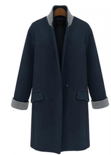 Rosewe Chic Navy Blue Long Sleeve Coat With Turndown Collar