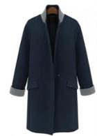 Rosewe Chic Navy Blue Long Sleeve Coat With Turndown Collar