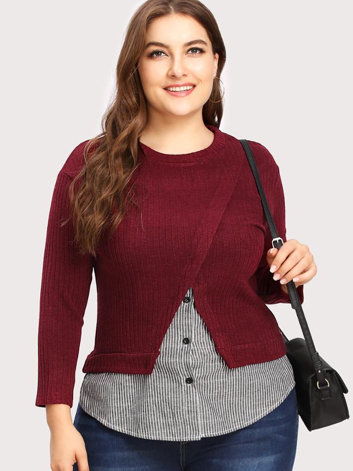 Shein Contrast Hem 2 In 1 Ribbed Tee