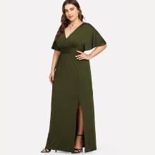 Shein Plus Deep V Neck Split Hem Dress
