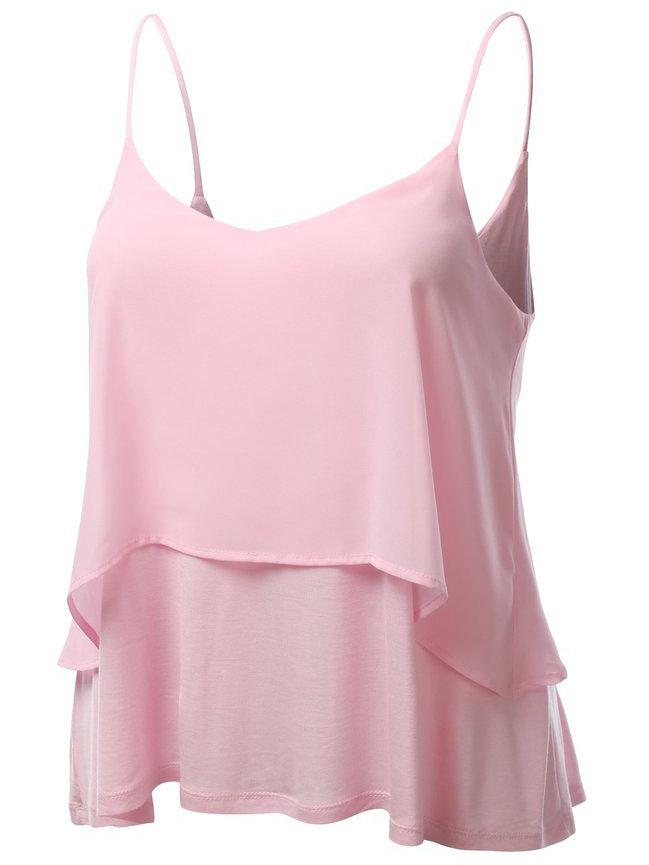 Shein Layered Chiffon Cami Top - Pink